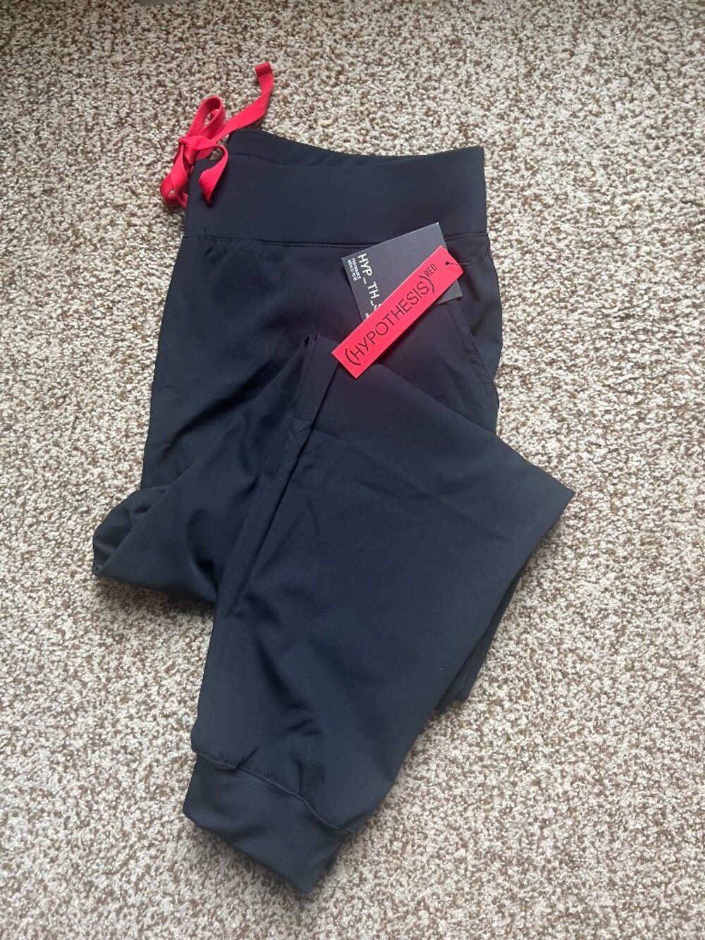 NWT!  Hypothesis Women's Scrub Pants Joggers Black with Red, Large Petite